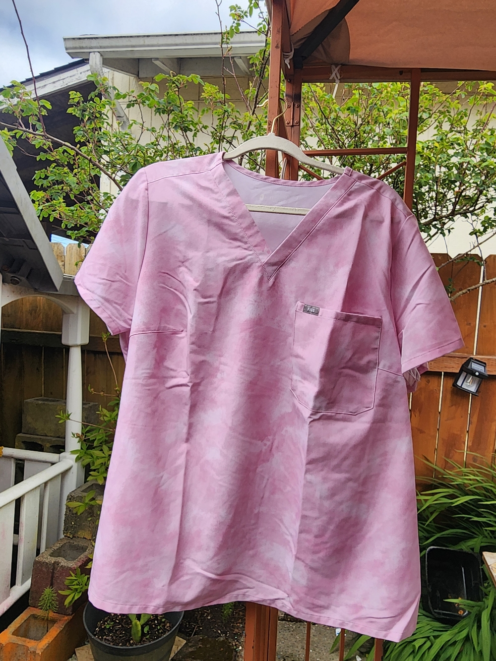 Figs Pink Tie-Dye Medical Scrub Top
